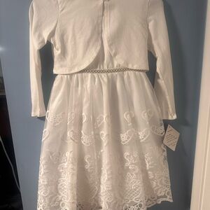 Elegant White Kids Dress with Bolero sweater